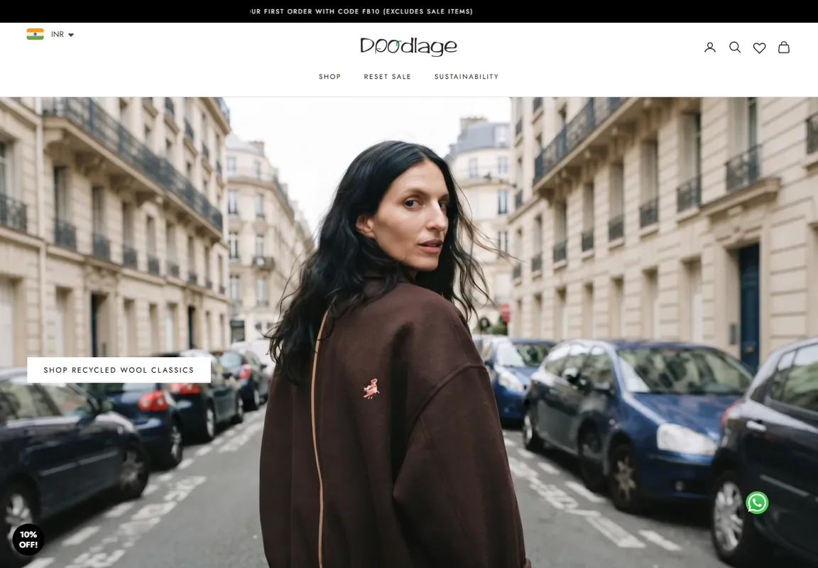 Doodlage desktop storefront with fashion campaign imagery and collection navigation